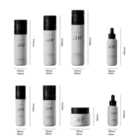 Ensemble d'emballages écologiques pour soins de la peau : flacons compte-gouttes en PETG à paroi épaisse pour lotion hydratante et sérum, et pots à crème.