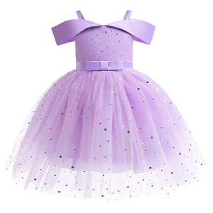 Abito da principessa blu ispirato a <span class=keywords><strong>Frozen</strong></span> per ragazze, abito da ballo in tulle lucido, maniche a sbuffo con spalle scoperte, abbigliamento per bambini da 3 a 10 anni - Product Image 4