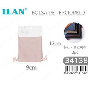 Borsa in Velluto Ilan 9x12 Cm Rosa 2 Pezzi con Nastro in Raso - Product Image 3