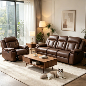 Meubles de salon modernes, canapé inclinable en cuir PU 321 manuel, ensemble de canapés inclinables de haute qualité avec porte-gobelets sur la console - Product Image 4