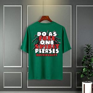 เสื้อยืดถักคอกลมสำหรับผู้ชายสไตล์วินเทจเสื้อ100% โพลีเอสเตอร์ทรงหลวมดีไซน์เสื้อแขนสั้น - Product Image 6