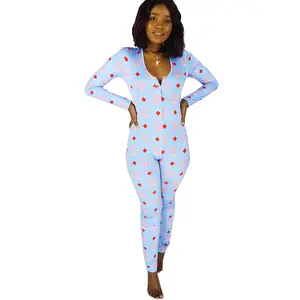 pijamas de trasero de impresión Suppliers-Pijama con estampado de pocke de culo abierto para mujer, de alta calidad, color sólido, cómodo