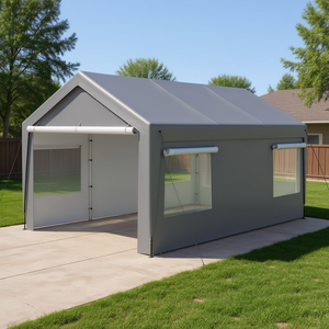 Tente de jardin en acier robuste DB 10x20 avec fenêtres enroulables, garage gris, abri pour voiture, portes latérales amovibles - Product Image 2