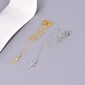 18k Clean <span class=keywords><strong>Fit</strong></span> 18K oro placcato in acciaio inossidabile minimalista gioielli religiosi croce collana pendente delle donne - Product Image 4