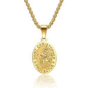 Acero inoxidable religioso en oro plateado San Cristóbal protéganos collar de amuleto - Product Image 1