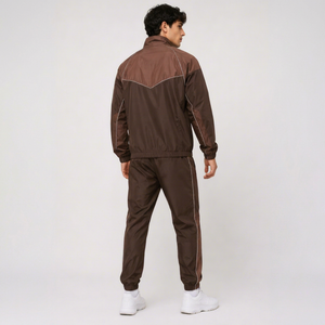 Ensemble de survêtement marron pour homme de qualité supérieure, manches longues, style sportif, 100% polyester, vêtements d'automne, coupe régulière, couleur unie, imperméable - Product Image 1