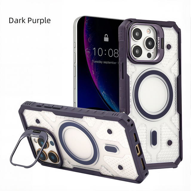 Shockproof Matte Transparent Cellphone Case for iPhone 15 16 Pro Max Magnetic Phone Back Cover with Stand Camera