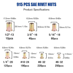 Baiguluo Rivet Nuts 915Pcs Sae Unc Carbon Steel Color Zinc Plated Self Tapping For Metal Assembly - Product Image 3
