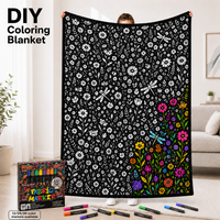 Selimut Mewarnai DIY Polyester dengan 12 24 36 Spidol, Dapat Dicuci, untuk Anak-anak dan Dewasa, MOQ 1PC, Pengiriman Cepat