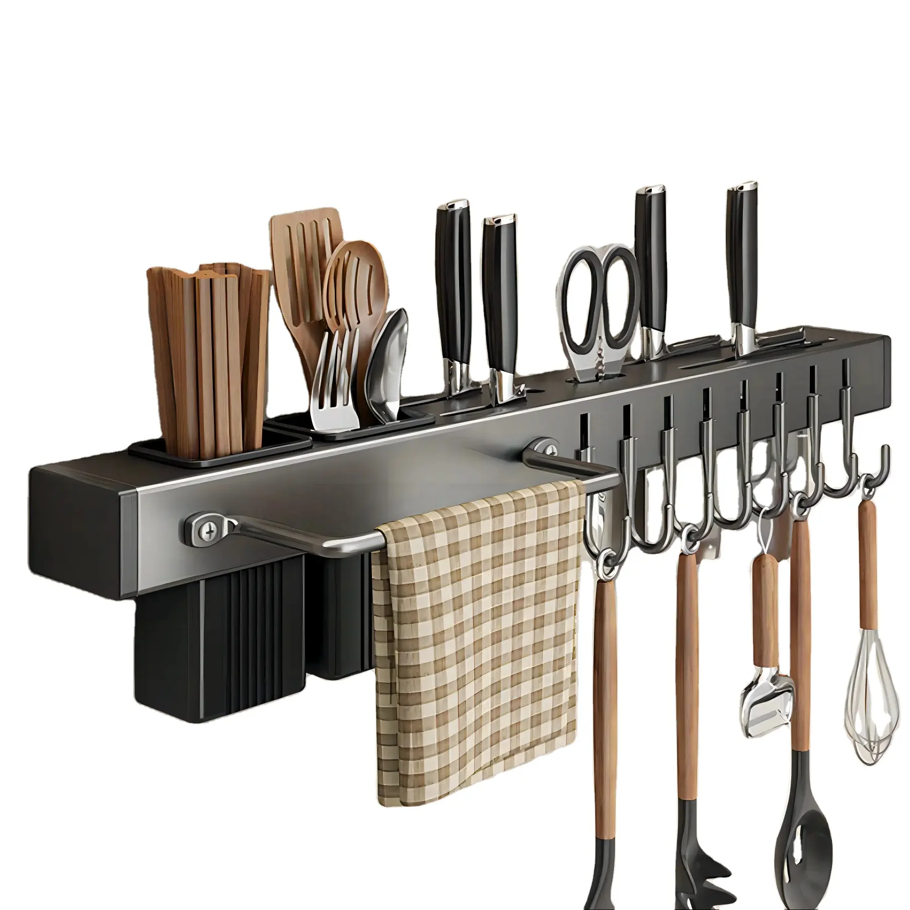 Rak peralatan dapur logam, rak penyimpanan bebas lubang, pisau sumpit wadah pasang dinding, hemat tempat