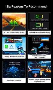 Caméra de tableau de bord de voiture à double caméra 4K+1080P de 11,26 pouces, rétroviseur tactile, caméra de tableau de bord, CarPlay sans fil, <span class=keywords><strong>Android</strong></span>, GPS, WIFI, Karadar V18 - Product Image 5