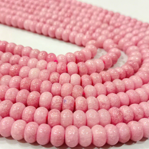 ลูกปัดพลอยแคลเซโดนีสีชมพูธรรมชาติทรงรอนเดลล์ขนาด 8 มม. ลูกปัดควอตซ์สีชมพู ลูกปัดหินกึ่งมีค่า ลูกปัดทรงรอนเดลล์ - Product Image 1