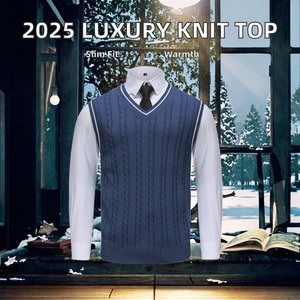 Pull en maille de luxe 2025 pour homme, coupe ajustée, infroissable, anti-rétrécissement, respirant, en laine/polyester, haut de gamme, confortable et polyvalent - Product Image 2