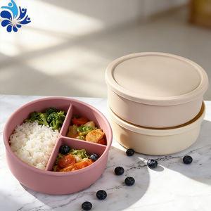 Silicone Lunch <b>Box</b> <b>Round</b> Three Compartment With Lid For Student And Adult Meal Storage - Product Image 3