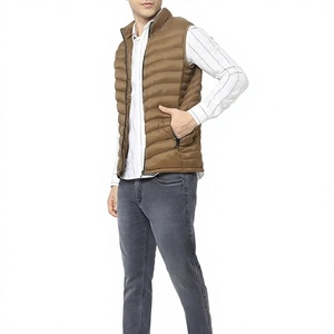 Chaleco Acolchado Marrón para Hombre, Sin Mangas, Cierre de Cremallera, Resistente al Agua y al Viento, Cuello Alto, Informal, para Invierno, Relleno de Poliéster - Product Image 1