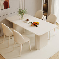 Table à manger et chaises en pierre frittée blanc pur style crème, assemblage facile, pour petit appartement moderne