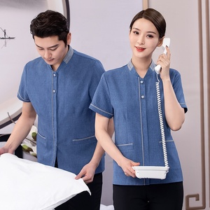 Unisex Cotton Plain Short Sleeve <strong>Working</strong> Wear Cleaner <strong>Tunic</strong> and Pant Restaurant Receptionist Hotel Housekeeping Staff Uniforms - Product Image 1