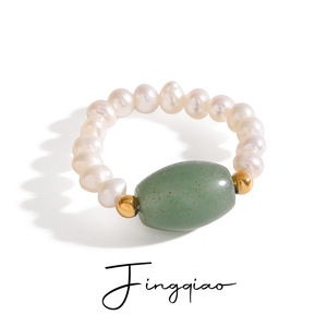 Bague élastique en aventurine verte perle, bijoux unisexes à porter au quotidien - Product Image 4