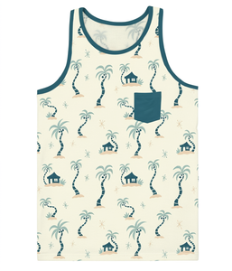Camiseta sin mangas con estampado tropical para hombre, chaleco informal de algodón con cuello redondo y bolsillo para verano - Product Image 4