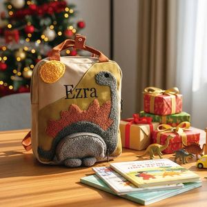 Sac à dos personnalisé en toile brodé avec le nom du garçon, motif dinosaure, durable, mignon, pour l'aventure scolaire, fermeture éclair - Product Image 4