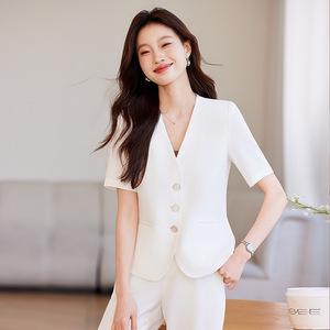 Women's Short Sleeve Blazer Summer Thin Professional Casual Suit Set Polyester Breathable Worsted Fabric - Product Image 5