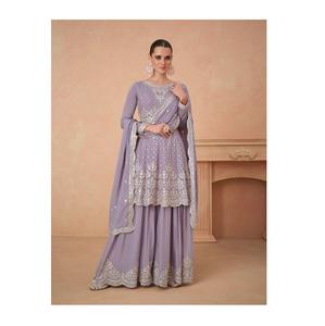 Traje Palazzo Salwar Kameez de último diseño con Chinon pesado con bordado de secuencia, traje de fiesta para mujer - Product Image 1
