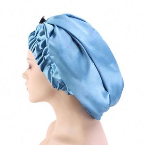 Foldable Extra Long Sleeping Caps Soft Stain <b>Braid</b> Bonnet Button Comfortable Single Lay Hair Covers With Deadlocks - Product Image 2