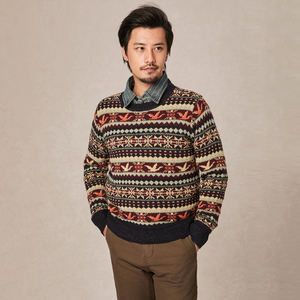 Jersey de Punto de Lana Suelto para Hombre, Retro Nórdico Británico, Otoño Invierno, con Cuello Elevado, Patrón de Letras Bordadas y Logotipo Frontal - Product Image 3