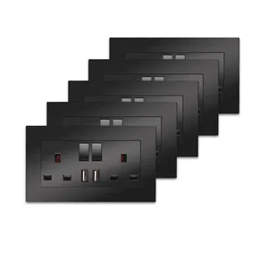 Bingoelec 220V Gehard Glas 146Mm Dubbele Uk Uitbreiding 16a Muur Power Usb Socket Schakelaars Type G