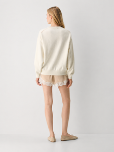 Pull en Coton et Cachemire Personnalisé à Col Rond, Tricot Doux Ivoire pour Femme, Coupe Ample Épaules Tombantes, Ourlet Côtelé, Manches Longues - Product Image 4