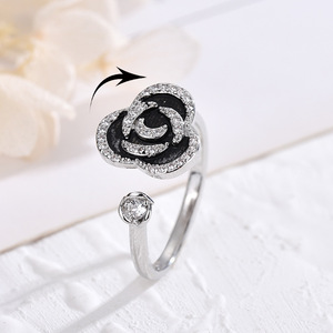 Rotating Rose <b>Ring</b> 925 Sterling Silver Open <b>Adjustable</b> Women's Jewelry Gift Flower Shape - Product Image 1