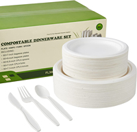 Assiette jetable en pulpe de canne à sucre bon marché, assiette personnalisée pour salade, collation, biscuit, nourriture pour animaux de compagnie, bonbons, lait, hamburger