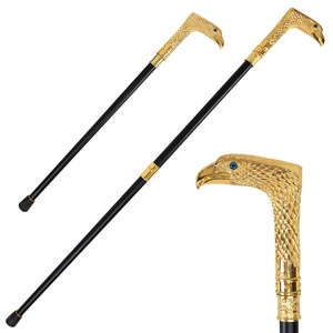Bastón de cabeza de águila de Ojo Azul dorado-Mango de metal intrincado con acento de zafiro para fiestas Accesorio de disfraz de acabado lujoso - Product Image 1