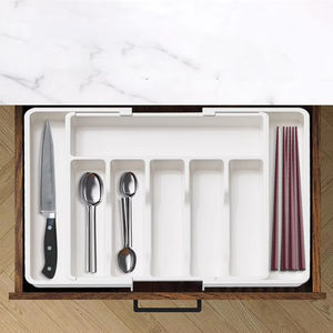 Organisateur de tiroir à couverts réglable avec séparateurs, plateau extensible pour ustensiles, plateau de rangement pour couverts de cuisine - Product Image 1