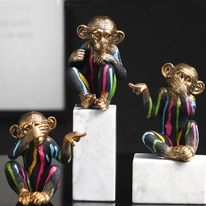 Ensemble de 3 statues de singes en résine, ne voit pas, ne parle pas, ne sait pas, ornement de singe doré, ne malice pas, <span class=keywords><strong>décoration</strong></span> douce pour la <span class=keywords><strong>maison</strong></span> et le bureau - Product Image 6