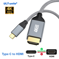 Câble convertisseur ULT-unite 1m/2m/3m Ultra HD 4K 60Hz Type C vers HDMI avec gaine en PVC à blindage 4 couches pour téléphone/ordinateur portable/HDTV