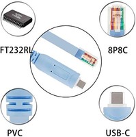 Cable de Consola DFX USB C y USB A a RJ45 de 1.8m, Cable Plano de Control con Chip FTDI para Router Cisco, Cable Rollover para Laptop