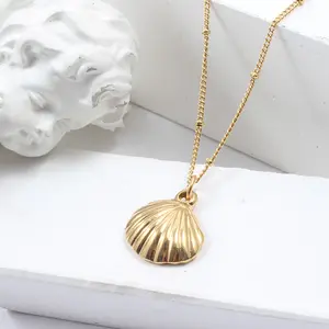 Manufacture Stainless Steel Dainty 18K Gold Clam Shell Pendant Choker Necklace With Bead Chain