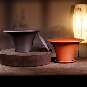 Vasi per <span class=keywords><strong>Bonsai</strong></span> in Argilla Viola di Yixing, Vasi a Forma di Tromba per Fiori, Vendita all'Ingrosso con Sottovasi, Decorazione per Giardino Interno - Product Image 3