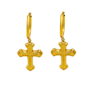 Cross Pendant Earrings Steel Gold Geometric Design Women's Fashion Dangle Earrings - Product Image 5