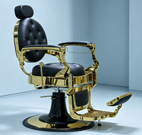 Fauteuil de Barbier Hydraulique Vintage Doré Haut de Gamme avec Repose-Pieds Réglable, Mobilier de Salon pour Hommes, Barbier