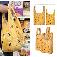 Sac de courses pliable en polyester épais 210D avec logo personnalisé, sac de courses pliable en nylon avec pochette, résistant aux déchirures