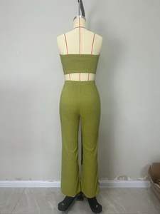 工厂定制风格或标志ODM优雅女性夏季服装纽扣上衣和裤子2件套裤子休闲日用服装 - Product Image 5