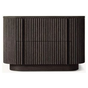 Luxury Fluted Solid Oak Modern Curved Nightstand with 1 or 2 Drawers Bedroom Furniture <b>Bedside</b> <b>Table</b> RH FURNITURE - Product Image 3