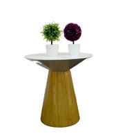 Mobilier de bureau moderne pour salon Dessus de vernis de cuisson blanc avec base en bois Table basse ronde