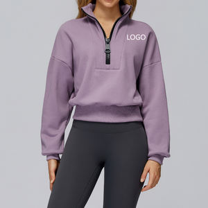 เสื้อสเวตเชิ้ต Lulu แบบซิปครึ่งตัว คอตั้ง แขนยาว ทรงโอเวอร์ไซส์ ครอปท็อป คอพับ ผ้าฟลีซปะติด ขายส่ง - Product Image 4