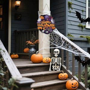 Gelukkige Halloween Ronde Houten Deurhanger Spook Pompoen Zwarte Kat Spinnenweb Spookachtige Voordeur Wanddecoratie Huisdecoratie Cadeau - Product Image 2
