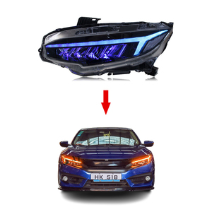 Gruppo Fari Modificati con Luci Diurne <span class=keywords><strong>LED</strong></span> e Indicatori di Direzione Dinamici per Honda <span class=keywords><strong>Civic</strong></span> 10a Generazione 2016-2021 - Product Image 1