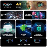 Mini Proyector de Video Portátil, Cine en Casa 1080P 300ANSI 4K-Láser 3D Recargable, Proyector Wifi Inalámbrico para Teléfono 5G, Juegos