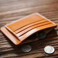 Dompet Pendek Uniseks Kulit Sapi Full-grain Buatan Tangan dari Kulit Sapi yang Diolah Alami, Dompet Koin Ultra-tipis Vintage